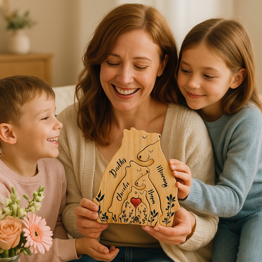 Cadeau Famille Original – Sculpture d’Ours Personnalisée avec Prénoms