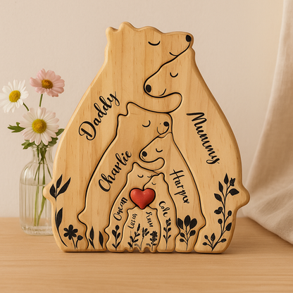 Cadeau Famille Original – Sculpture d’Ours Personnalisée avec Prénoms